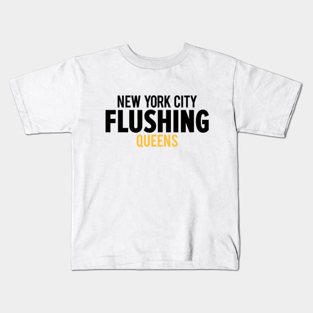 Flushing Queens Logo - A Minimalist Ode to Borough's Vibrant Heart Kids T-Shirt by Boogosh